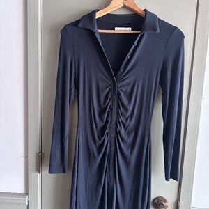Abercrombie & Fitch Long Sleeve Ruched Button-Front Dress - Black